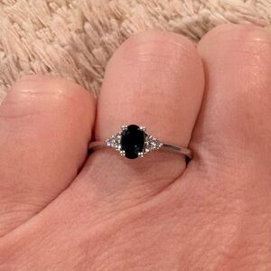 Lab created sapphire and diamonds in sterling silver ring  size 6